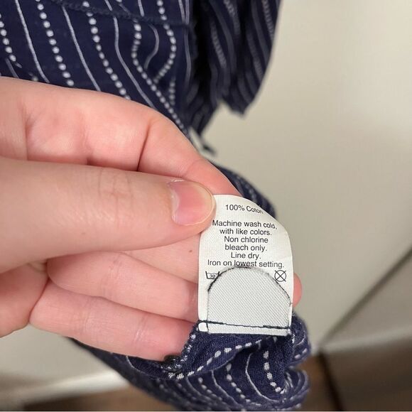 Madewell Navy Blue White V Neck Tassel Long Sleeve Blouse SIZE SMALL - Picture 5 of 6